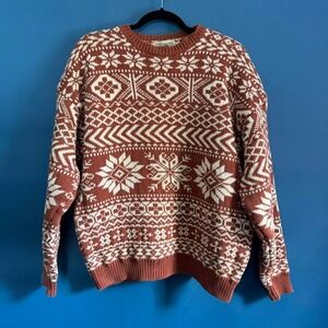 Vintage Banana Republic Safari Sweater Men's Size Large Fair Isle Orange White
